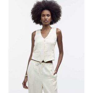 Madewell Button-Front Vest Sz 00 Ivory Top Satin Sleeveless Wide Straps New NWT